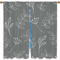 Gray Botanical Leaves On Branches Window Curtains 232659970