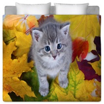 Gray Kitty On Yellow Leaves Bedding 35954656