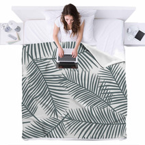 Gray Palm Leaves Tropical Print Blankets 194030200