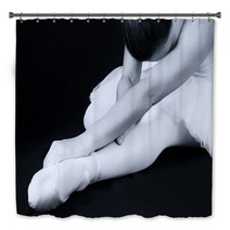 Grayscale Ballerina Stretching On The Floor Bath Decor 62591438