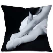 Grayscale Ballerina Stretching On The Floor Pillows 62591438