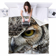 Great Horned Owl Eye Closeup Blankets 8595118