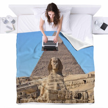 Great Sphinx Of Giza And The Pyramid Of Khafre At Giza Egypt Blankets 48654528