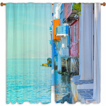 Greece, Closeup On Little Venice Mykonos Capitol Window Curtains 51178151