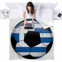 Greece Flag With Soccer Ball Background Blankets 67040628