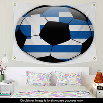 Greece Flag With Soccer Ball Background Wall Art 67040628