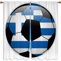 Greece Flag With Soccer Ball Background Window Curtains 67040628