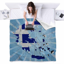 Greece Map Flag On Euros Sunburst Illustration Blankets 67145838