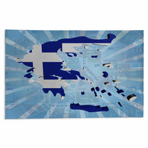 Greece Map Flag On Euros Sunburst Illustration Rugs 67145838