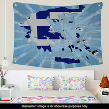 Greece Map Flag On Euros Sunburst Illustration Wall Art 67145838