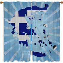 Greece Map Flag On Euros Sunburst Illustration Window Curtains 67145838