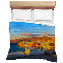 Greece Mykonos, Sunset On Little Venice Bedding 51177763