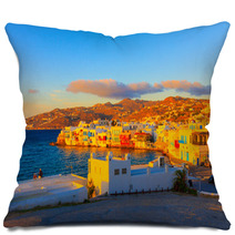 Greece Mykonos, Sunset On Little Venice Pillows 51177763
