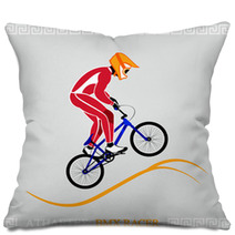 Greek Art Stylized BMX Racer Jumping On Tracks Pillows 42069065