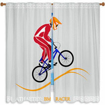 Greek Art Stylized BMX Racer Jumping On Tracks Window Curtains 42069065
