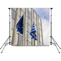 Greek Flag In Front A Building Backdrops 61805923
