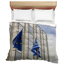Greek Flag In Front A Building Bedding 61805923
