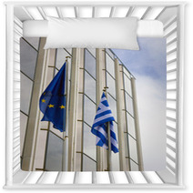 Greek Flag In Front A Building Nursery Decor 61805923