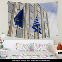 Greek Flag In Front A Building Wall Art 61805923