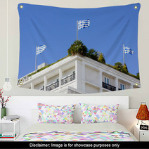 Greek Flags On A Roof Garden Wall Art 63450518
