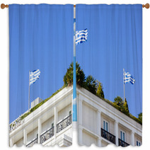 Greek Flags On A Roof Garden Window Curtains 63450518