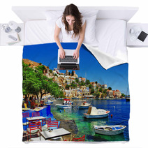 Greek Holidays. Symi Island Blankets 55428715
