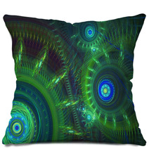 Green And Blue Mechanical Spirals Pillows 70491737