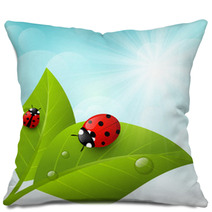 Green Leaves On Sunny Background Pillows 64973355