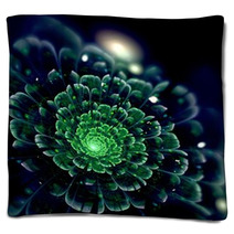 Green Light Fractal Flower, Digital Artwork Blankets 61256073