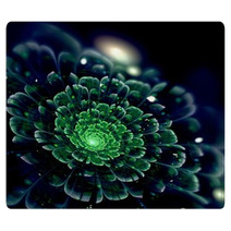 Green Light Fractal Flower, Digital Artwork Rugs 61256073