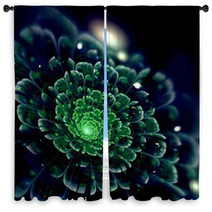 Green Light Fractal Flower, Digital Artwork Window Curtains 61256073