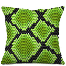 Green Seamless Pattern Of Reptile Skin Pillows 55112993