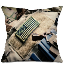 Green U S Flag On The Bulletproof Vest Pillows 106284295