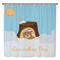 Greeting Card To Groundhog Day. Beginning Spring. Vector Bath Decor 99283536