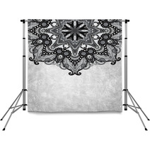 Grey Flower Ornamental Circle Design On Grunge Background Backdrops 71379147