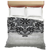 Grey Flower Ornamental Circle Design On Grunge Background Bedding 71379147