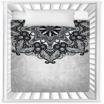 Grey Flower Ornamental Circle Design On Grunge Background Nursery Decor 71379147