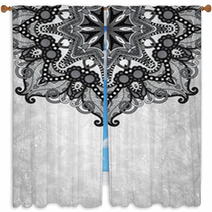 Grey Flower Ornamental Circle Design On Grunge Background Window Curtains 71379147