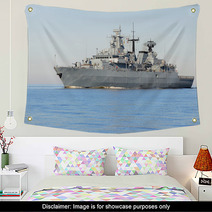 Grey Modern Warship Sailing In Still Water Wall Art 56681494