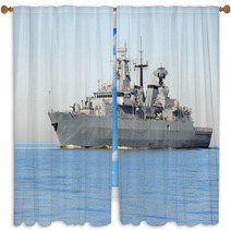 Grey Modern Warship Sailing In Still Water Window Curtains 56681494