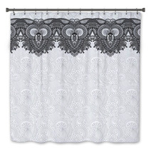 Grey Ornamental Background With Flower Ribbon, Stripe Pattern Bath Decor 71258713