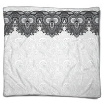 Grey Ornamental Background With Flower Ribbon, Stripe Pattern Blankets 71258713