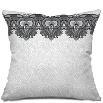 Grey Ornamental Background With Flower Ribbon, Stripe Pattern Pillows 71258713