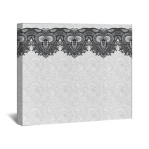 Grey Ornamental Background With Flower Ribbon, Stripe Pattern Wall Art 71258713