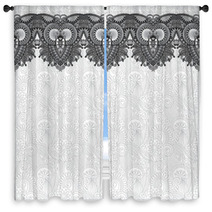 Grey Ornamental Background With Flower Ribbon, Stripe Pattern Window Curtains 71258713