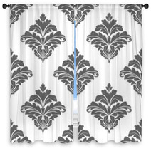 Grey Seamless Floral Pattern Window Curtains 63221095