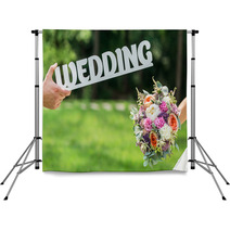 Groom And Bride Hands With Word Wedding And Beautifull Wedding B Backdrops 87649027
