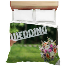 Groom And Bride Hands With Word Wedding And Beautifull Wedding B Bedding 87649027