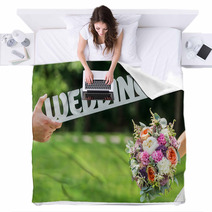 Groom And Bride Hands With Word Wedding And Beautifull Wedding B Blankets 87649027