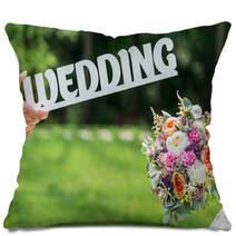 Groom And Bride Hands With Word Wedding And Beautifull Wedding B Pillows 87649027